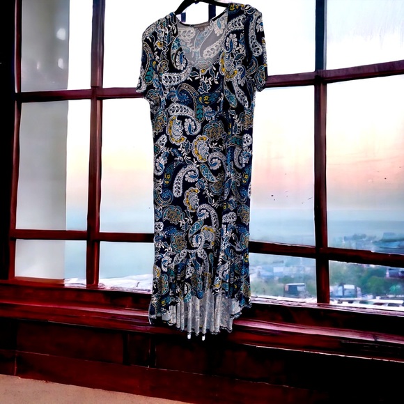 Jessica London Blue Floral Geometric Dress | Size 12W | Light & Versatile - Picture 1 of 7